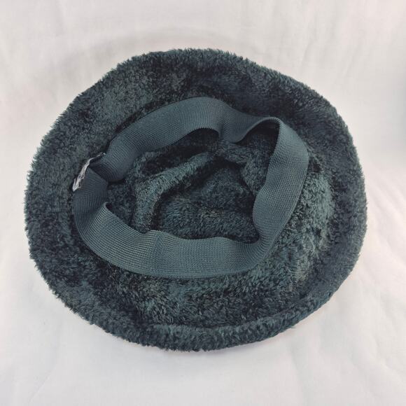 LIZ CLAIBORNE Vintage 90s Wide Brim Fur/Fluffy Dark Green Bucket Hat - Picture 3 of 7